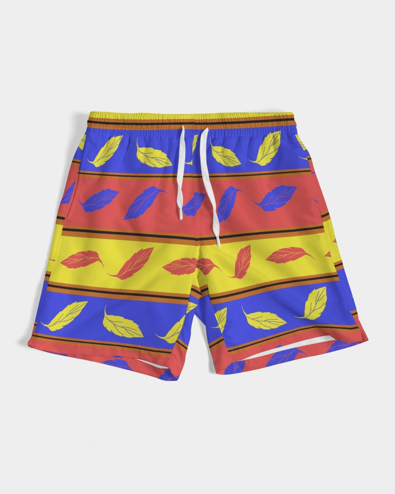 Red Yellow and Blue Leaf Stripes Men's Swim Trunk