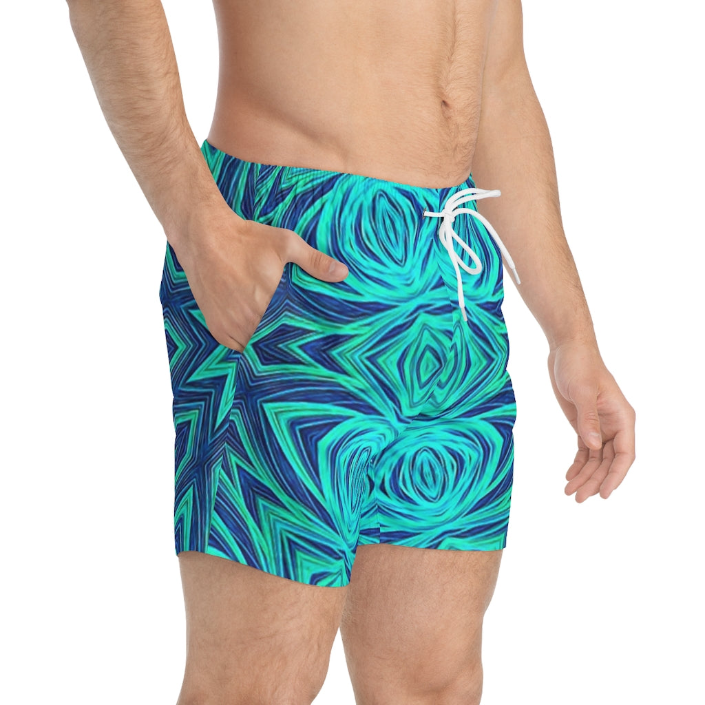 Blue Ice Fractal Kaleidoscope Swim Trunks