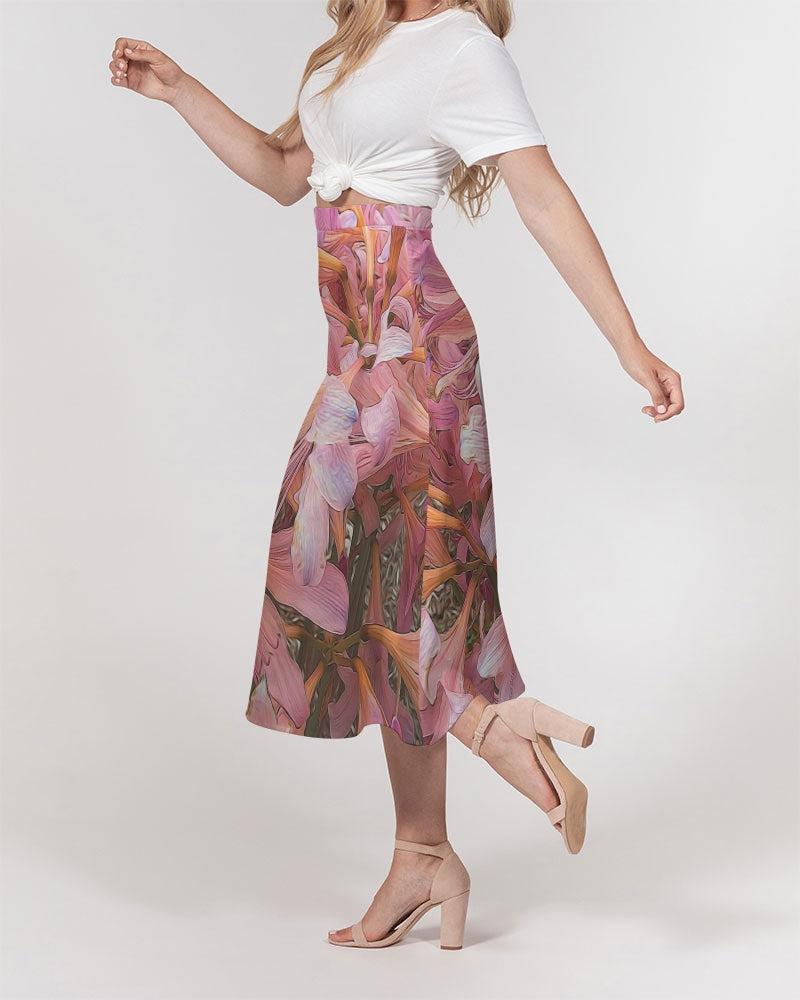 Pink Amaryllis Women's A-Line Midi Skirt