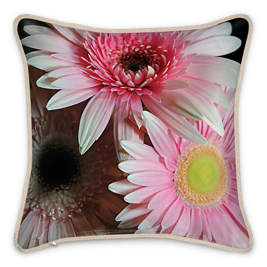 Three Pink Daisies Silk Cushion
