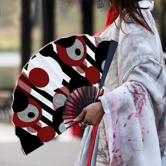 Black and White Stripes and Dots Double-side Custom Spun Silk Fan Retro Hand-held Folding Fan