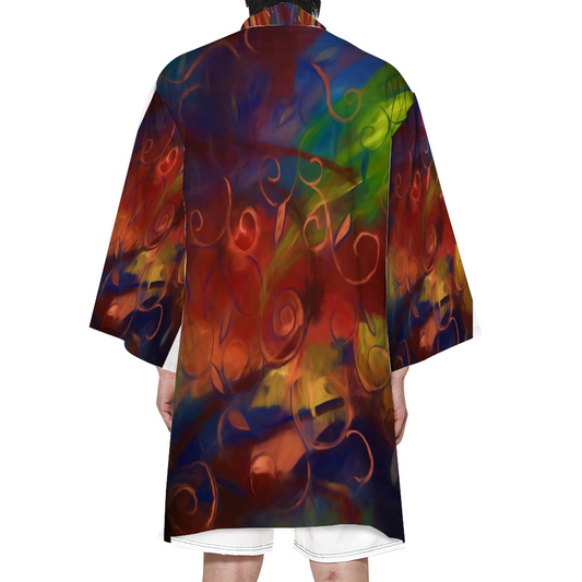 Fall Winds Abstract Haori Unisex All Over Print Haori Beach Kimono