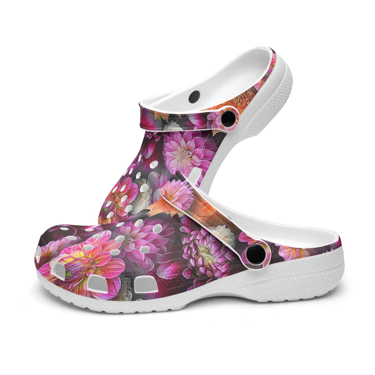 Pink and Orange Dahlias 413. All Over Printed Clogs