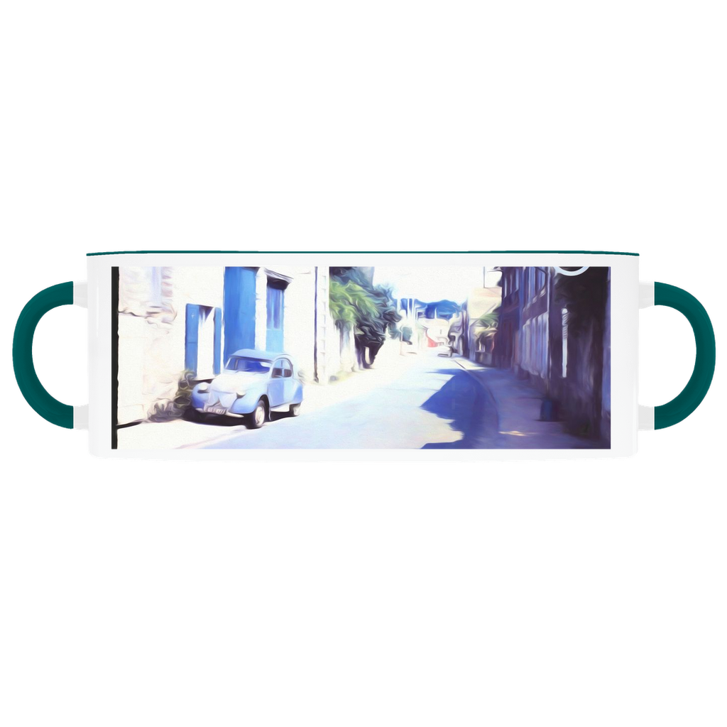 Vintage Travel Blue Car On The Street Accent Mugs