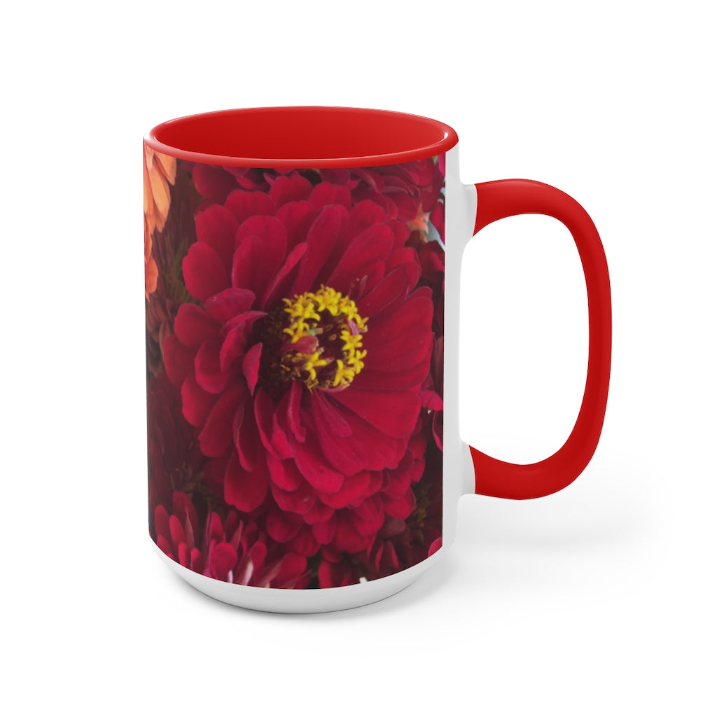 Peach and Pink Zinnias Accent Mug
