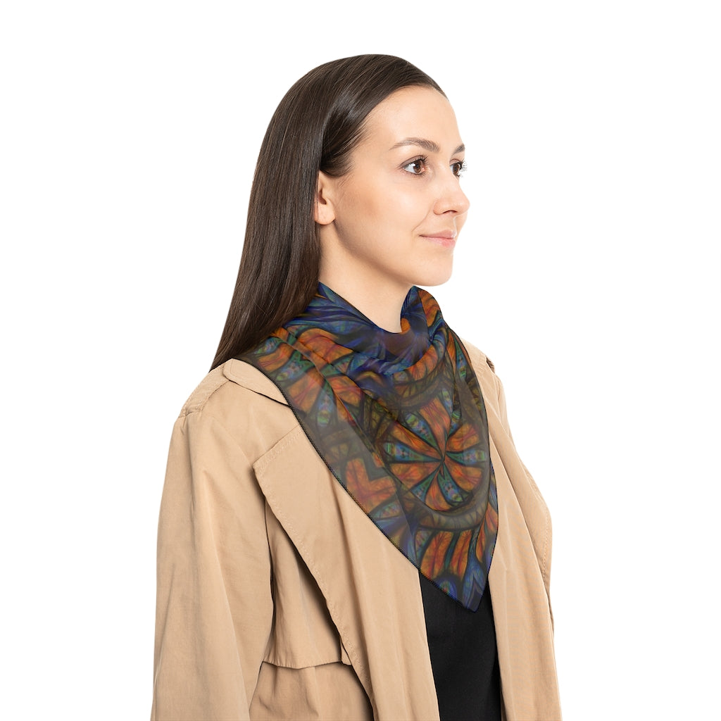 Blue Orange Sketchy Kaleidoscope Poly Scarf
