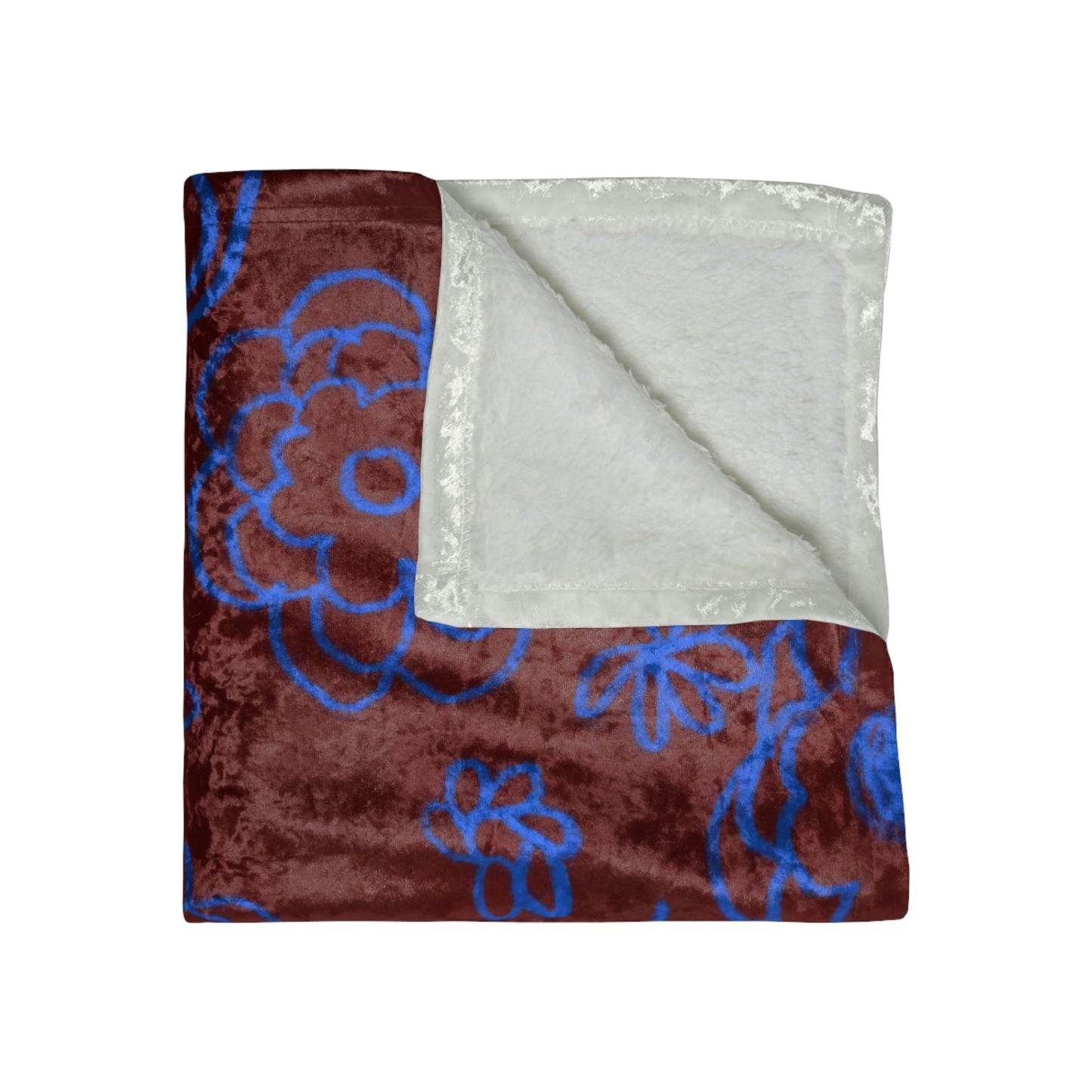 Blue Flower Drawing Crushed Velvet Blanket