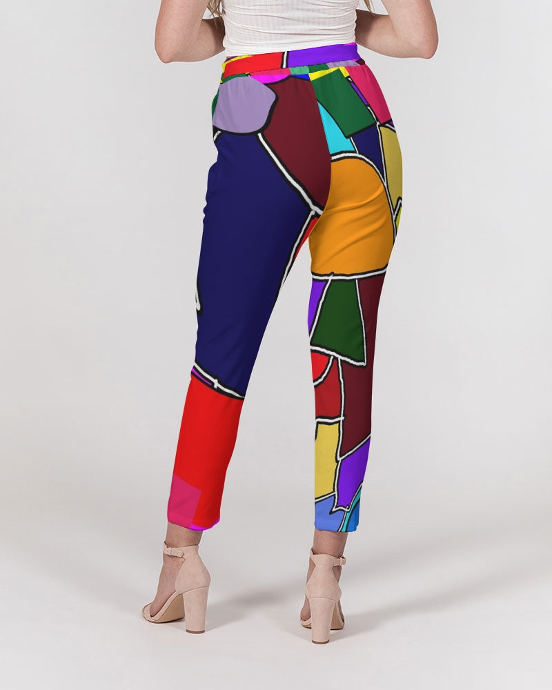 Crazy Color Abstract Women's Belted Tapered Pants