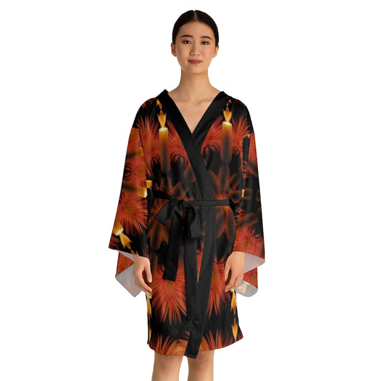 Candles and Flowers Kaleidoscope Long Sleeve Kimono Robe