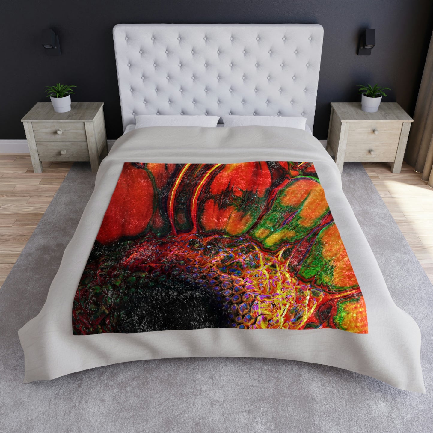 Orange Daisy Crushed Velvet Blanket