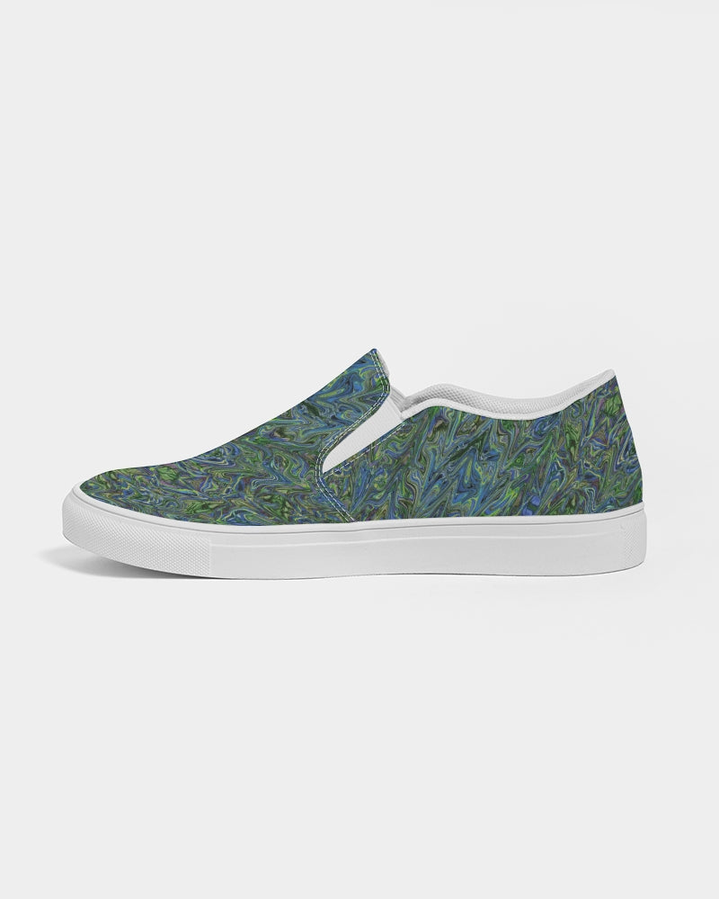 Blue Green Liquid Marbling Women's Slip-On Canvas Shoe