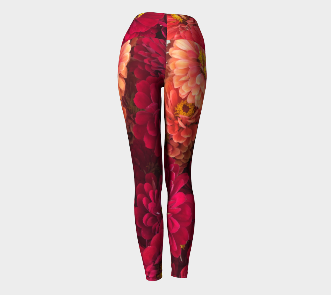 Peach and Pink Zinnias Yoga Leggings