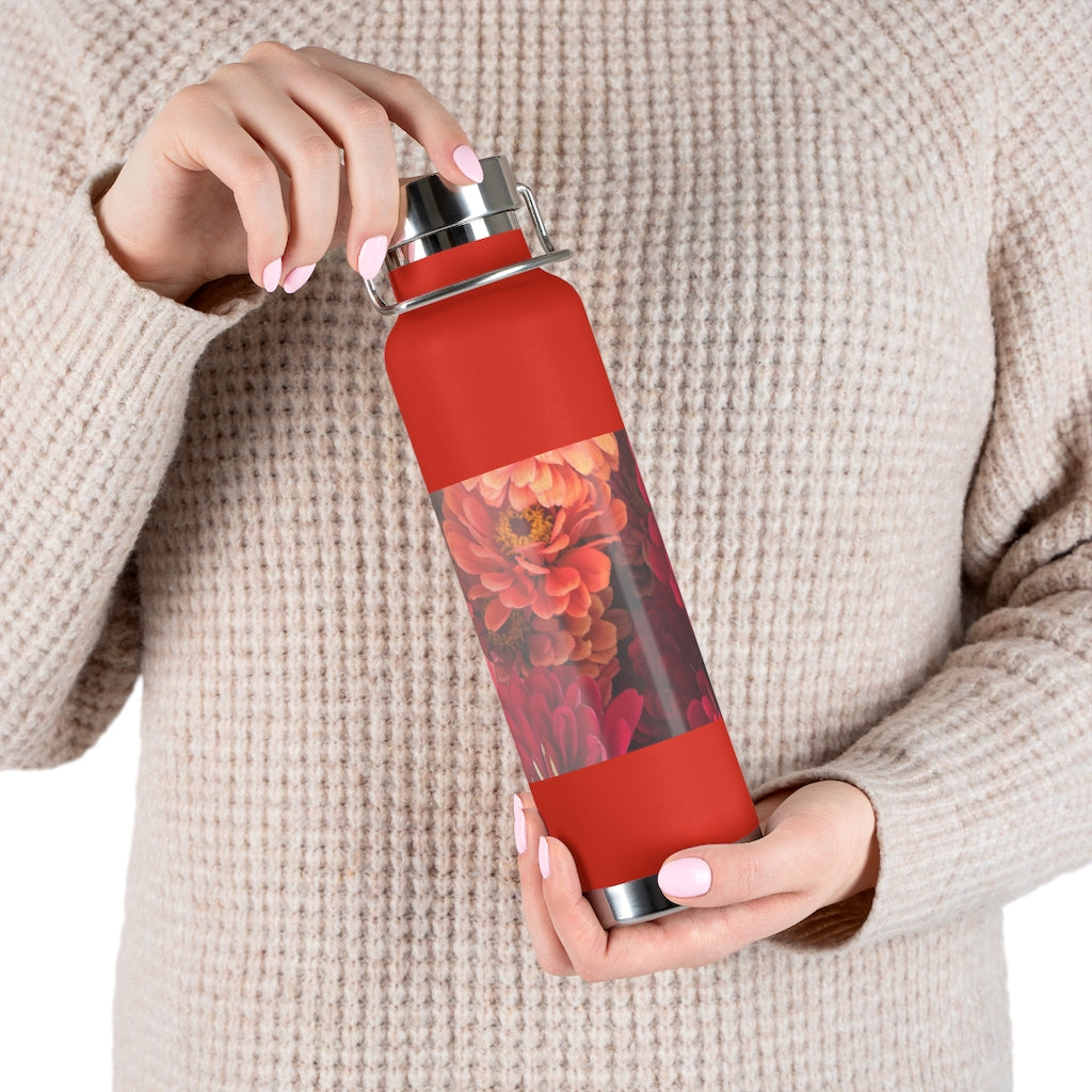 Peach and Pink Zinnias 22oz Vacuum Insulated Bottle