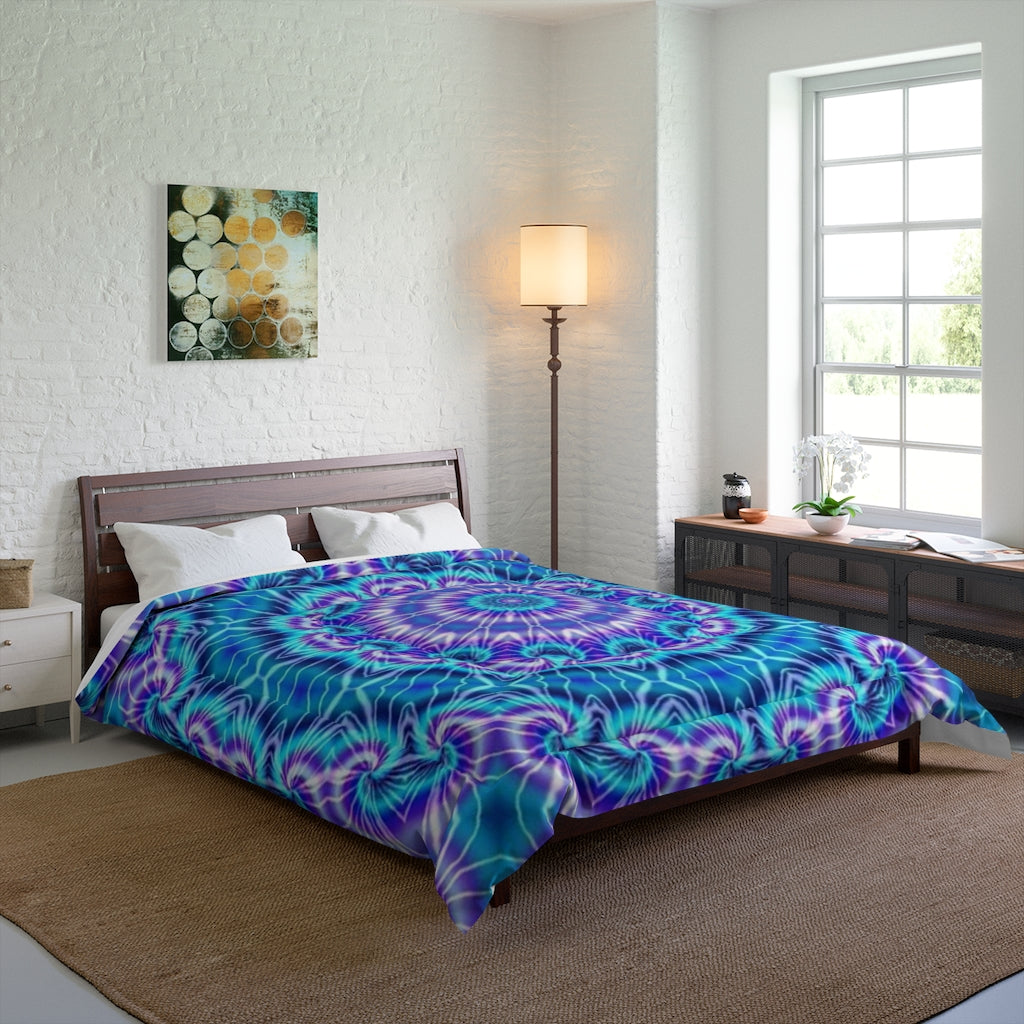 Blue and Purple Tie Dye Kaleidoscope Comforter