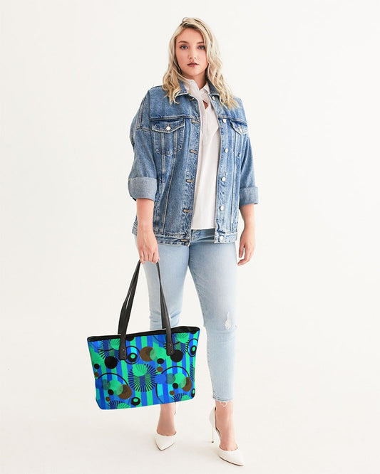 Blue Green Stripes and Dots Stylish Tote
