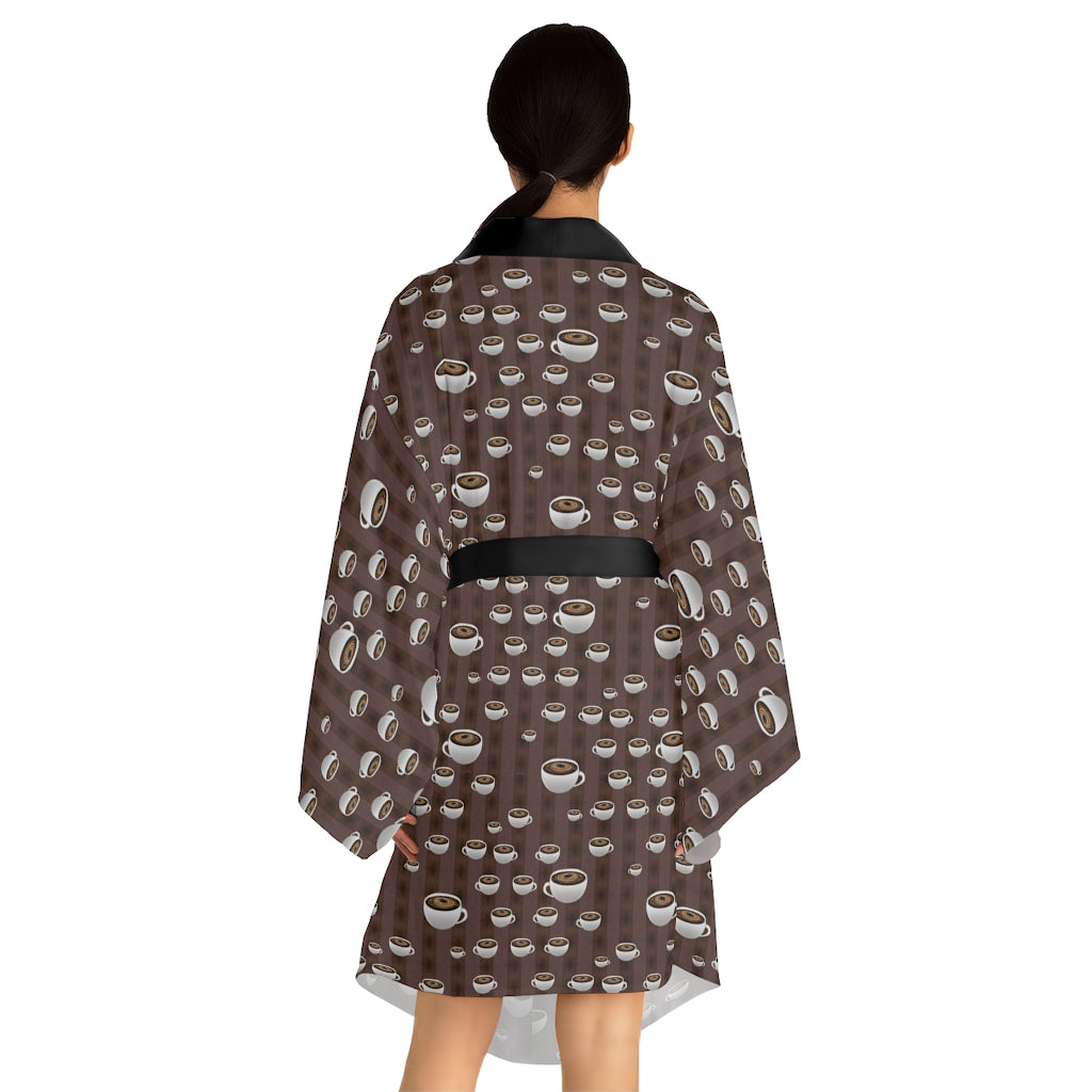 Coffee With Coffee Stripes Long Sleeve Kimono Robe