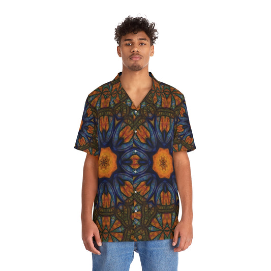 Blue Orange Sketchy Kaleidoscope Men's Hawaiian Shirt (AOP)