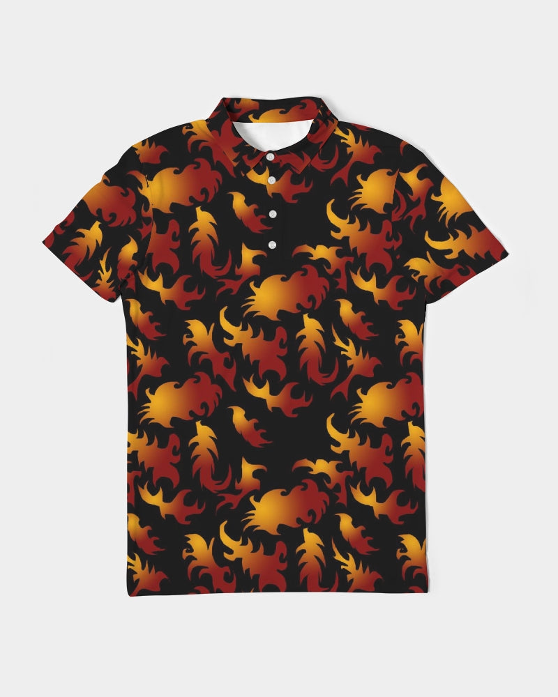 Abstract Flames Pattern Men's Slim Fit Short Sleeve Polo