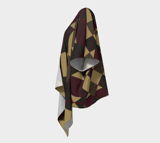 Checkered Brown Plaid Draped Kimono