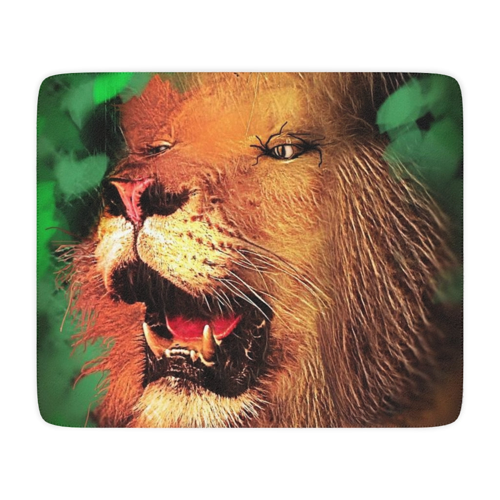 Lion In The Woods Tan Sherpa Blanket