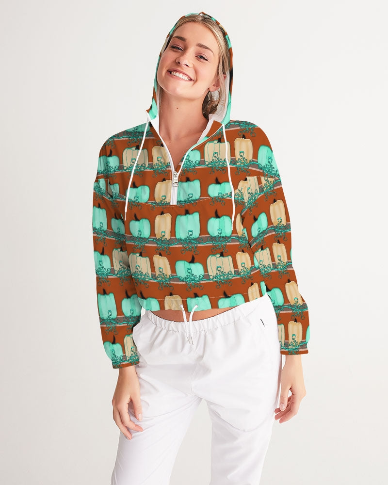 Blue Green Pumpkins Women's Cropped Windbreaker