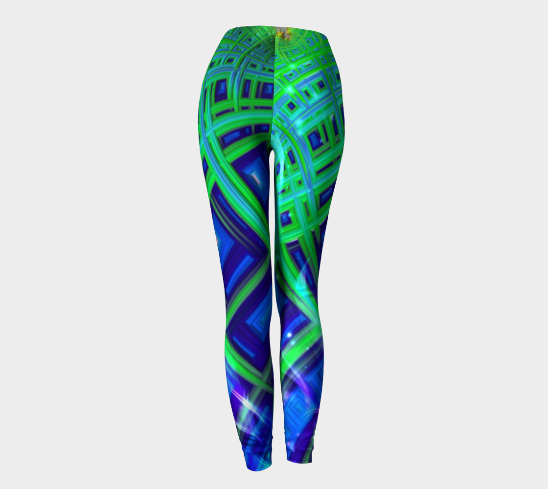 Green Blue Square Fractal Leggings