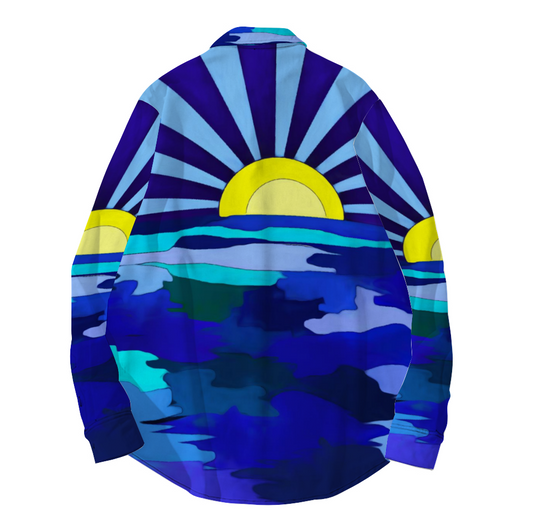 Sunset Along The Lake Custom All Over Print Women's Long Sleeves Shirt with Button