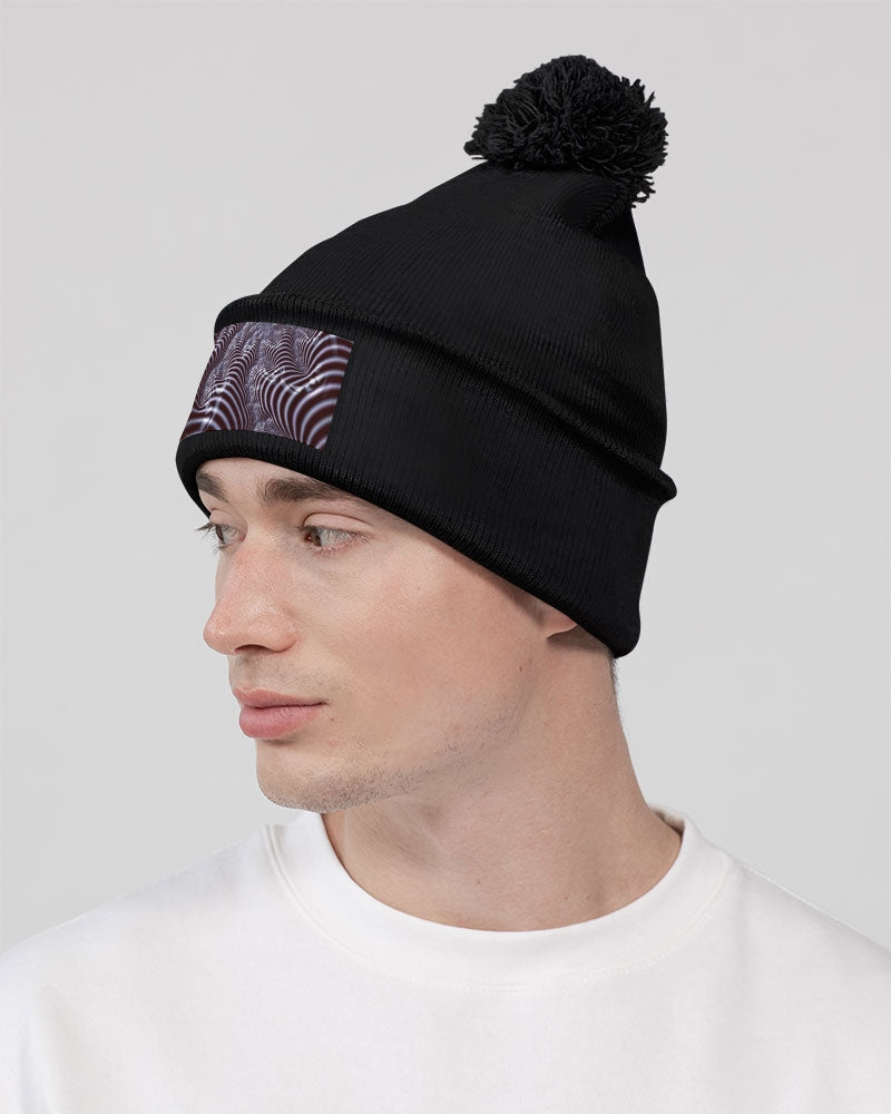 Black and White Spiral Fractal Pom-Pom Knit Beanie | Sportsman