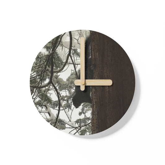 Squirrel On a Snowy Tree Wooden Wall Clock