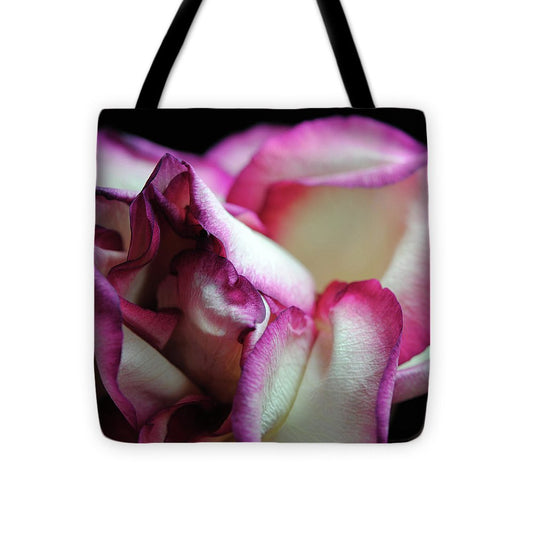 Pink Lined White Rose - Tote Bag