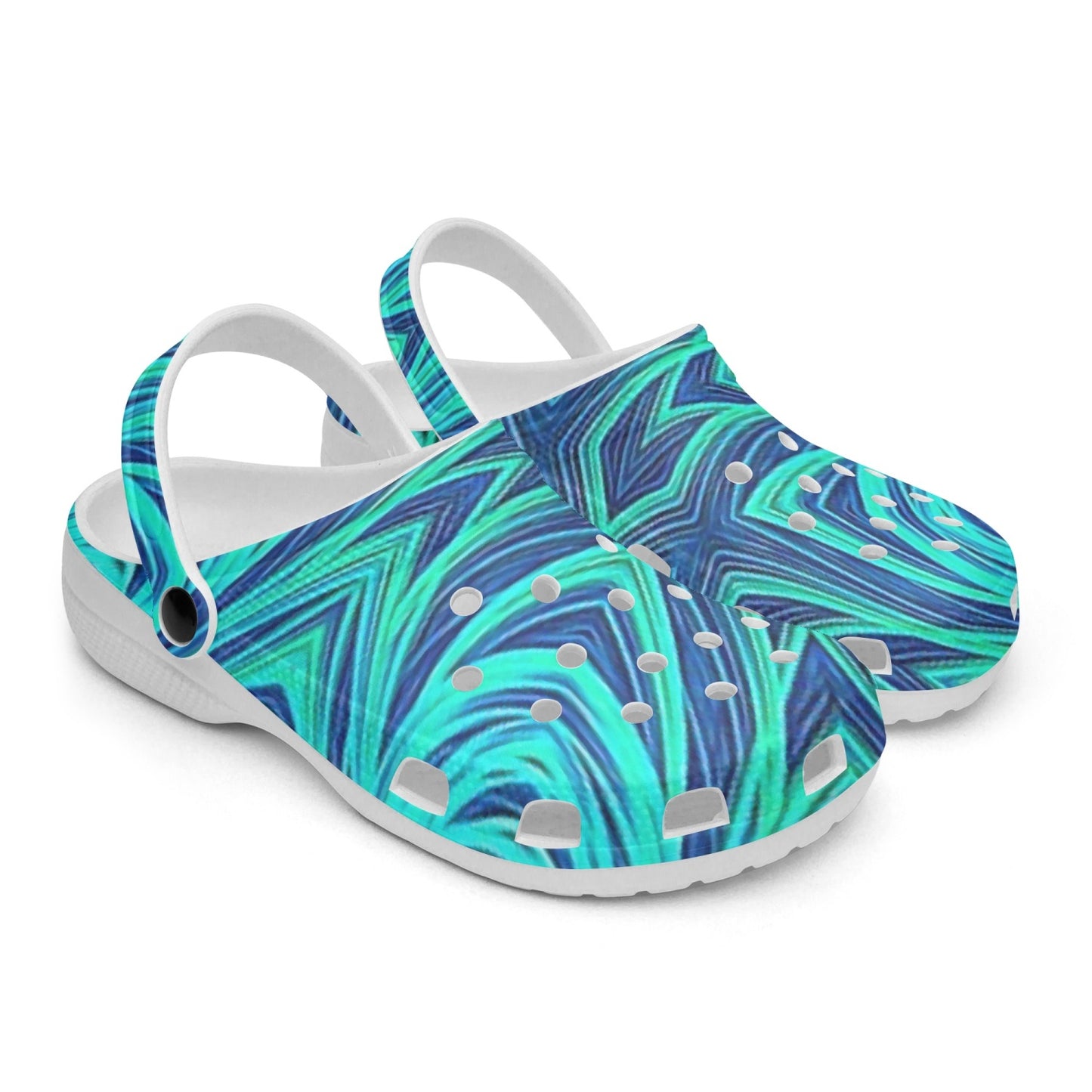 Blue Ice Fractal Kaleidoscope 413. All Over Printed Clogs