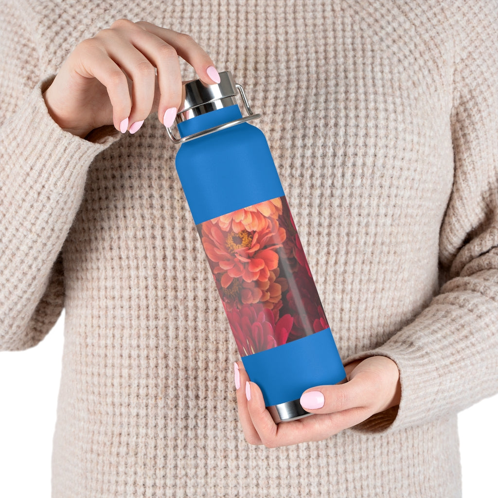 Peach and Pink Zinnias 22oz Vacuum Insulated Bottle