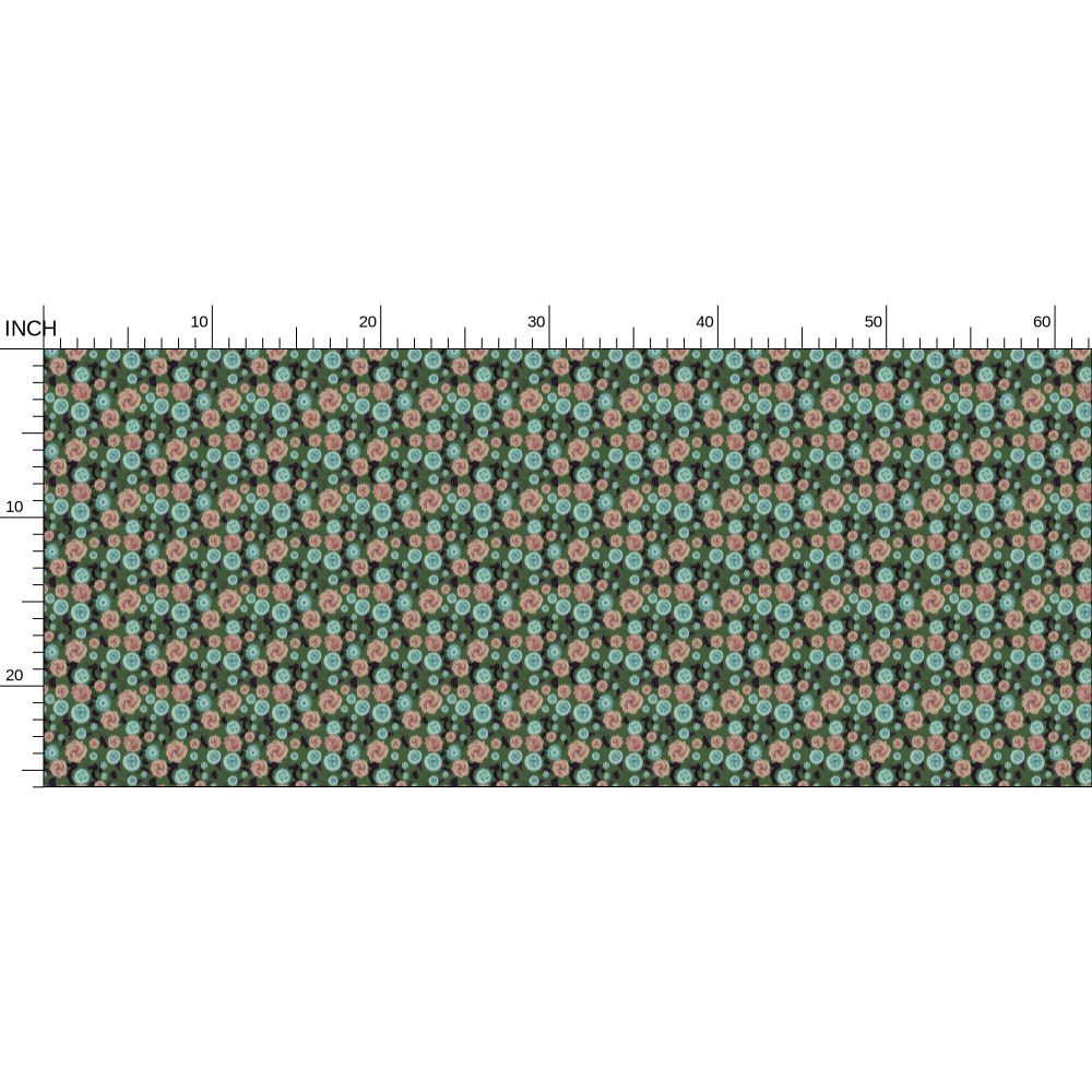 Earthy Peach and Turquoise Flower Pattern Fabric