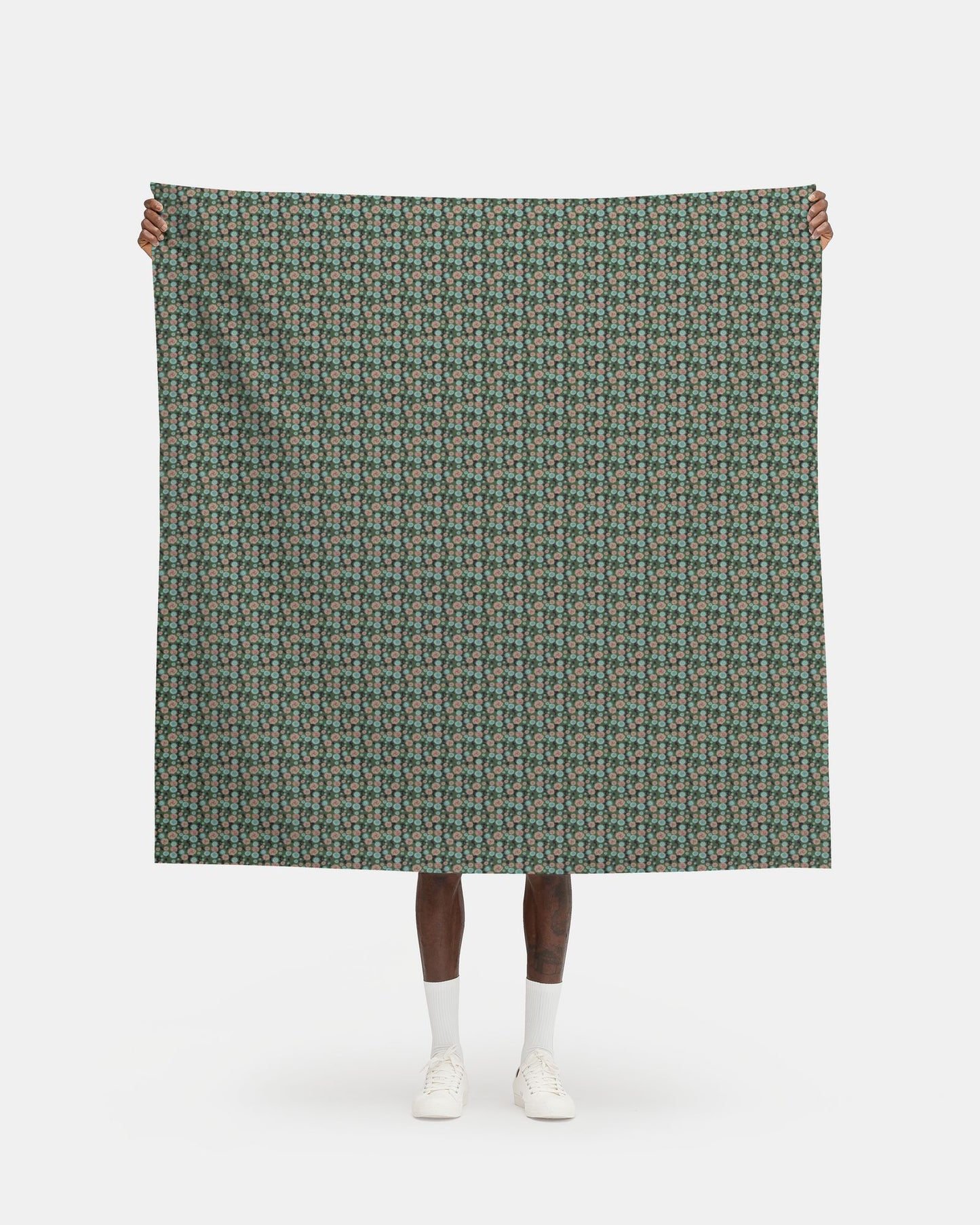 Earthy Peach and Turquoise Flower Pattern Fabric