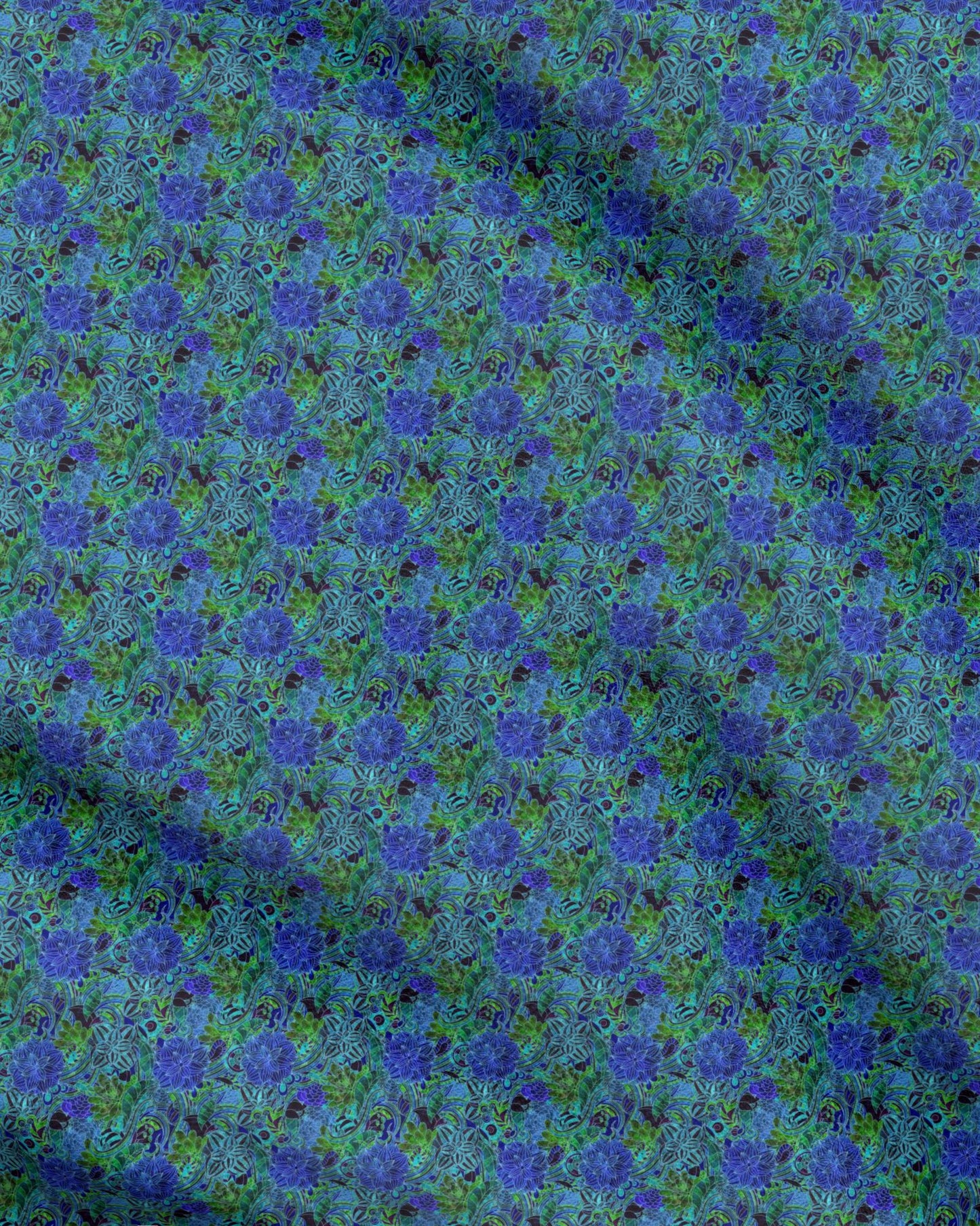 Blue Green Flower Pattern Fabric