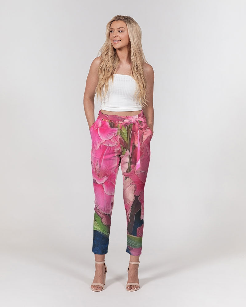 Pink Gladiolas Women's Belted Tapered Pants