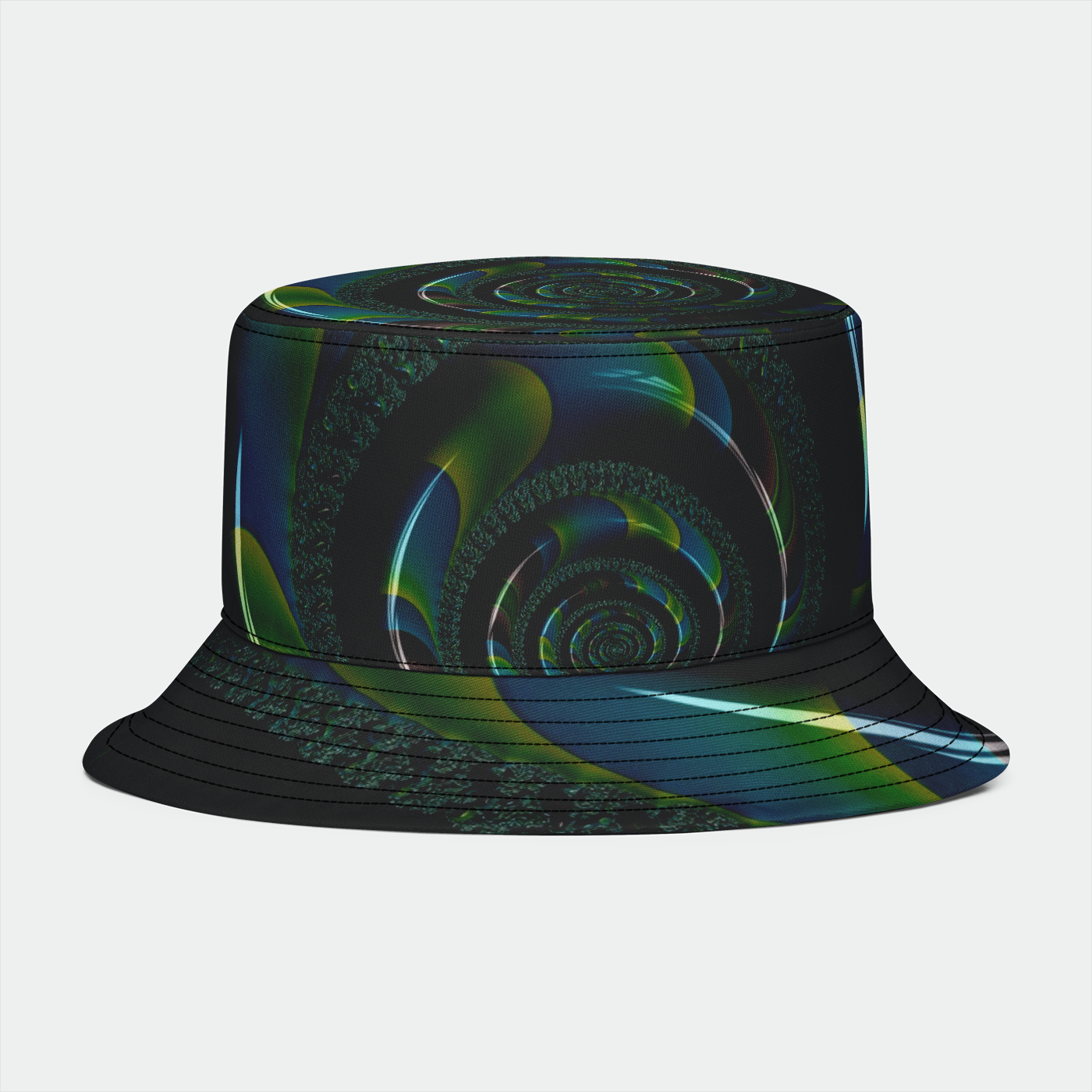 Shiny Blue Green Fractal Bucket Hat
