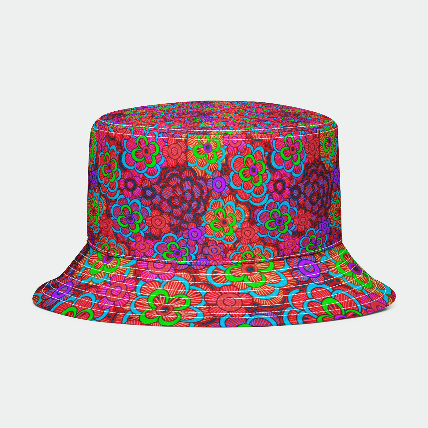 Pink Stripe Flower Pattern Bucket Hat