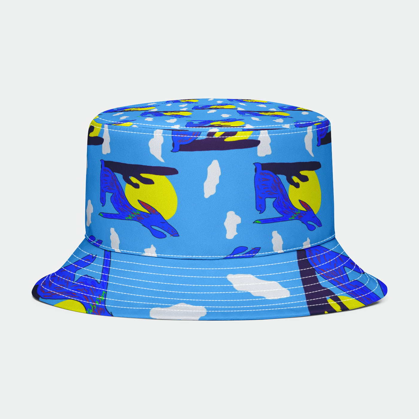 Blue Coyote Pattern Bucket Hat
