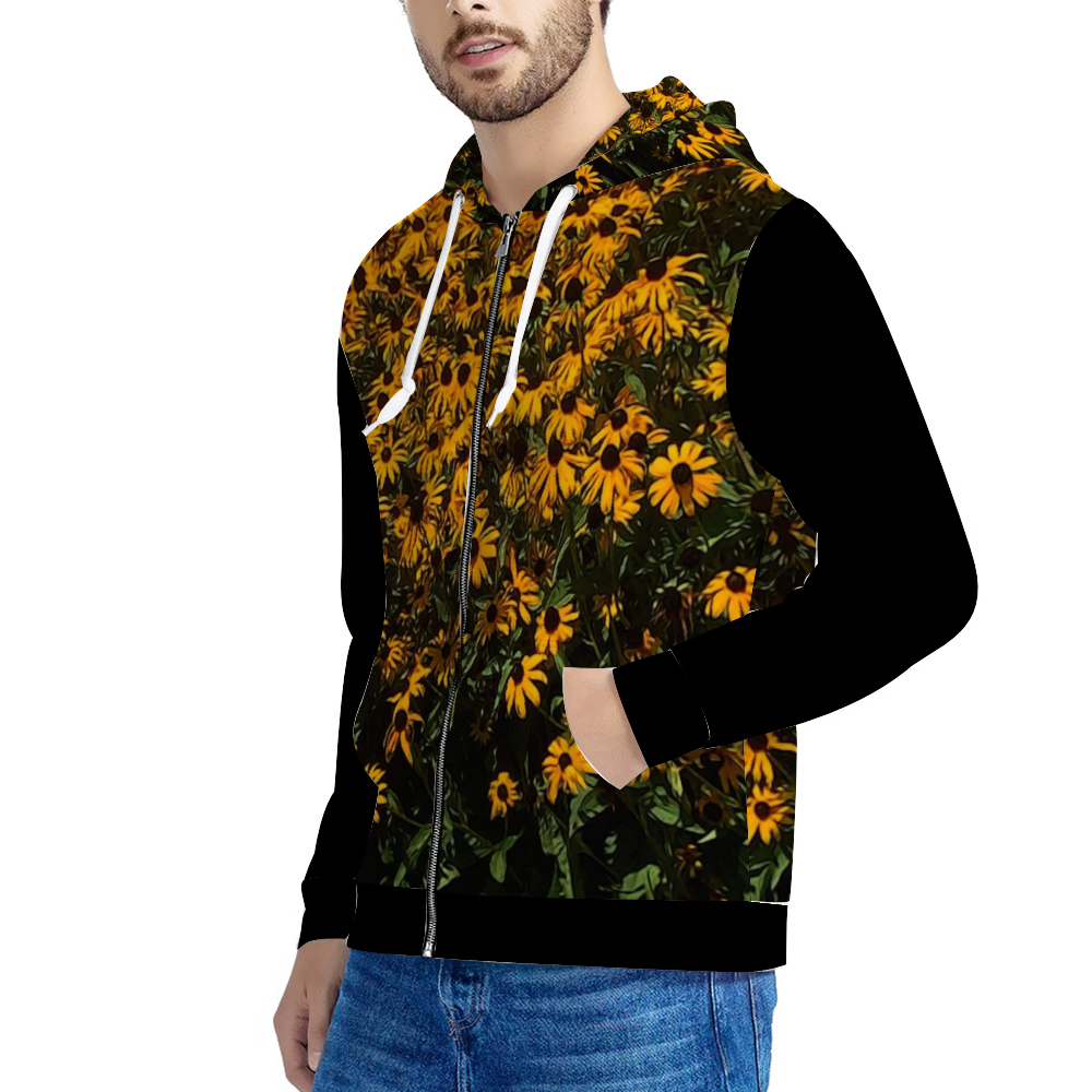 Yellow Flower Hooded Sweatshirt All Over Print Jackets with Plush