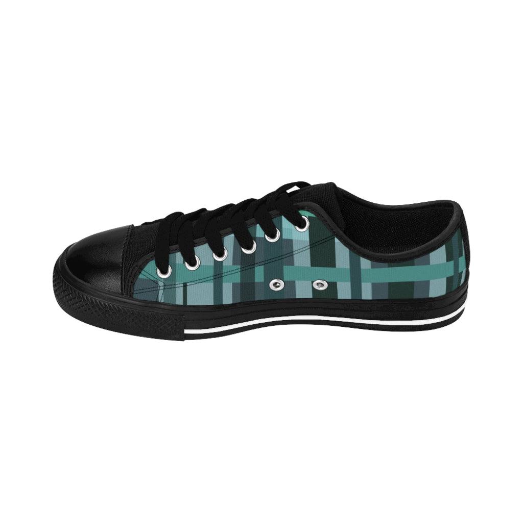 Blue Green Plaid Women's Sneakers