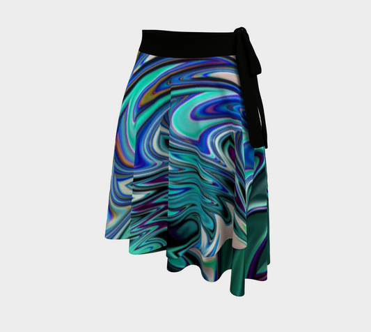 Blue Fractal Swirl Wrap Skirt