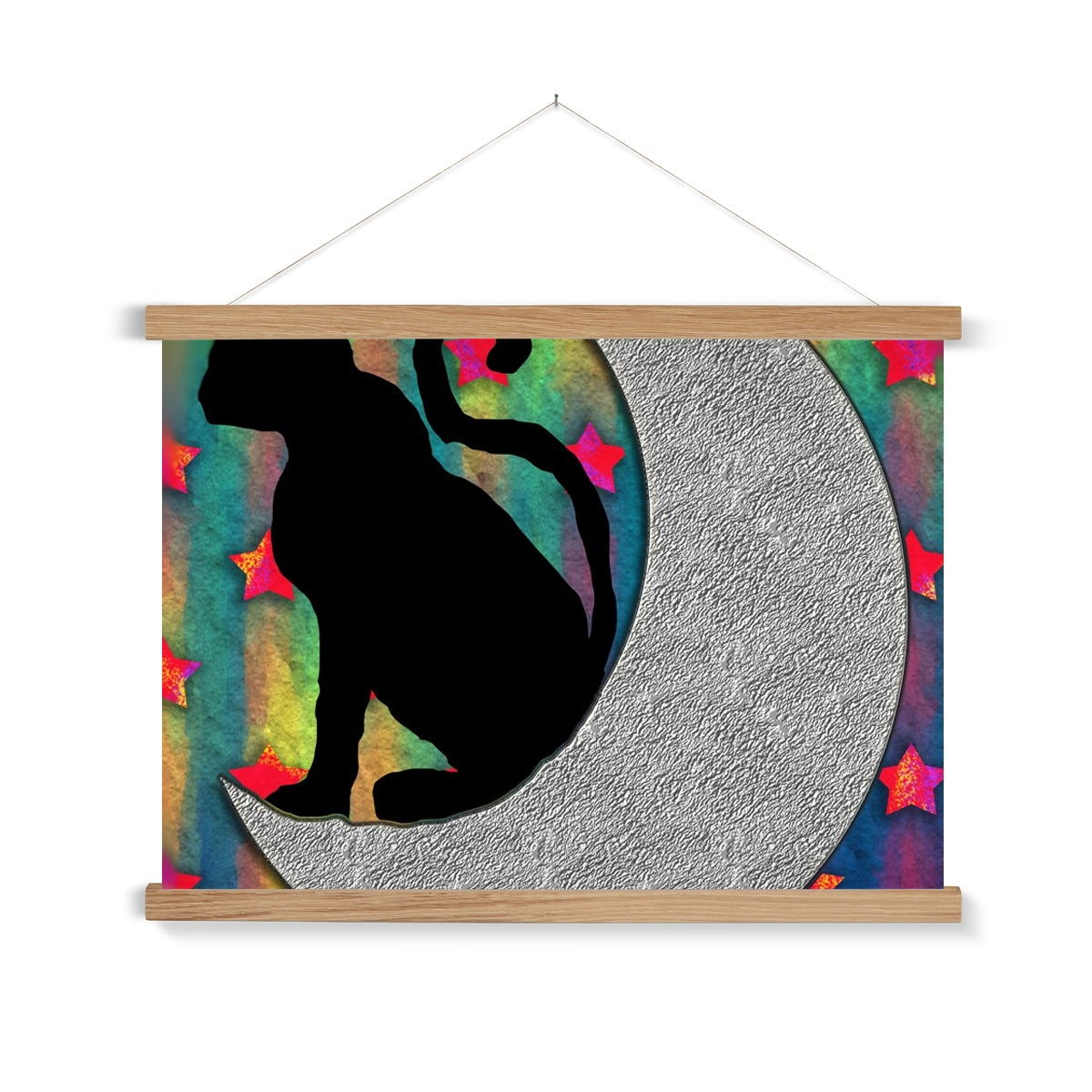 Cat On A Moon Fine Art Print with Hanger