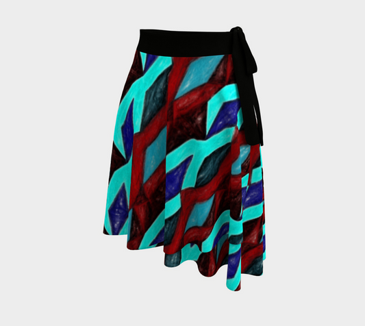 Blue Red Ribbon Stripes Wrap Skirt