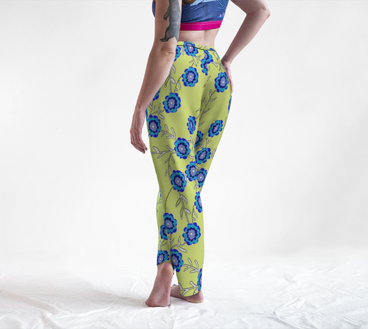 Blue Flowers On Yellow Lounge Pants