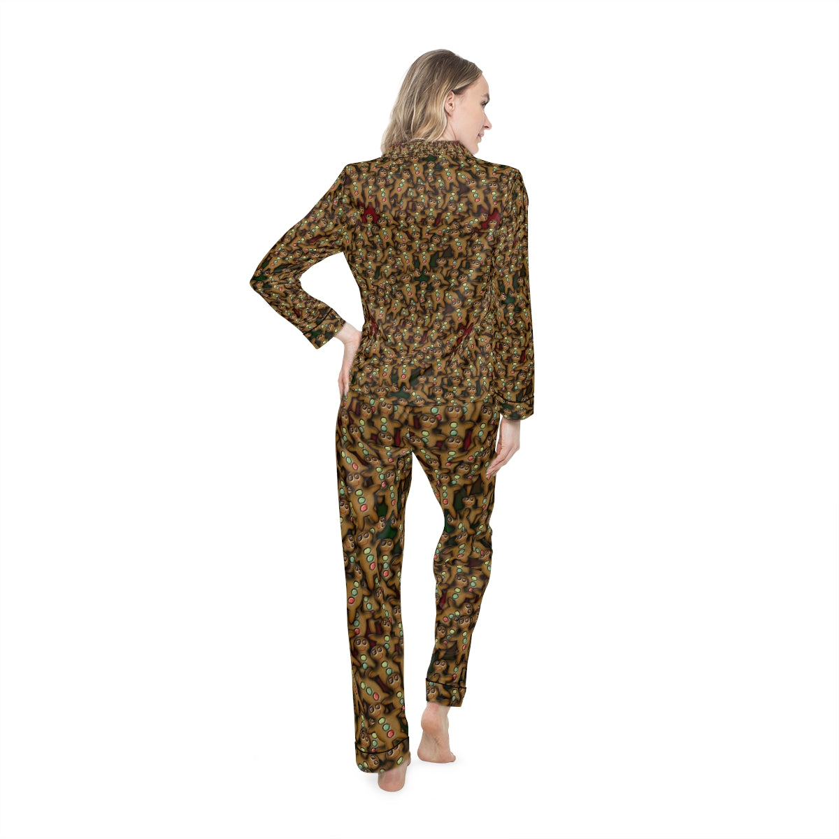 Gingerbread Cookie Pattern Women's Satin Pajamas (AOP)