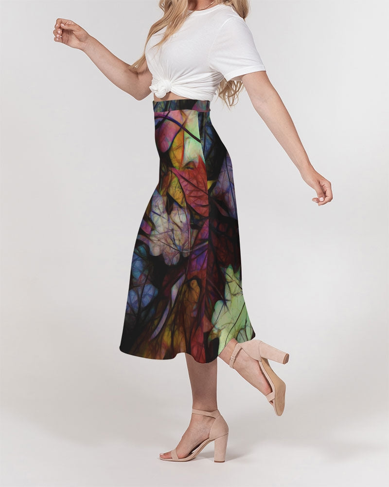 Fall Leaves Abstract Women's A-Line Midi Skirt