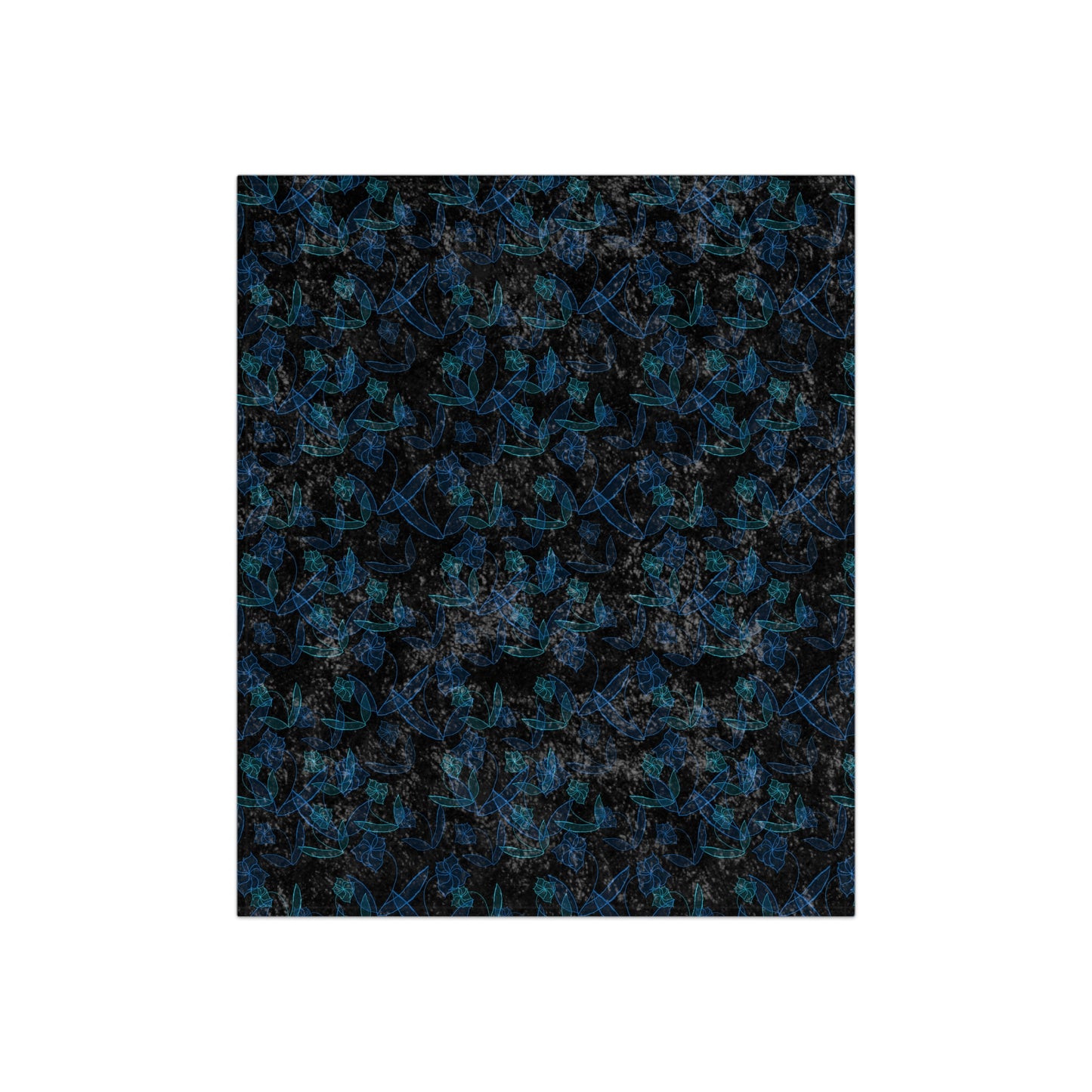 Blue Lillies On Black Crushed Velvet Blanket