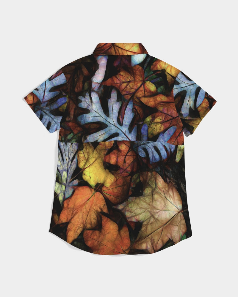 Mid October Leaves Women's Short Sleeve Button Up