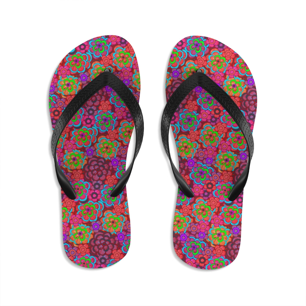 Pink Striped Flower Pattern Unisex Flip-Flops